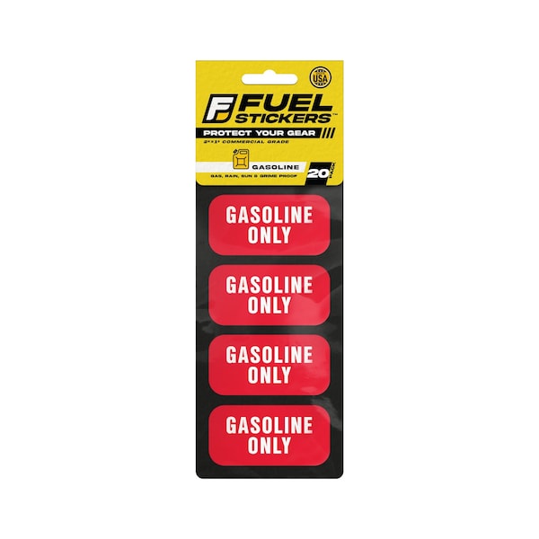 Gasoline Sticker: Gas Labels for Fuel Can & Outdoor Power Equipment, Hvy-Dty, 2''x1'', 20PK